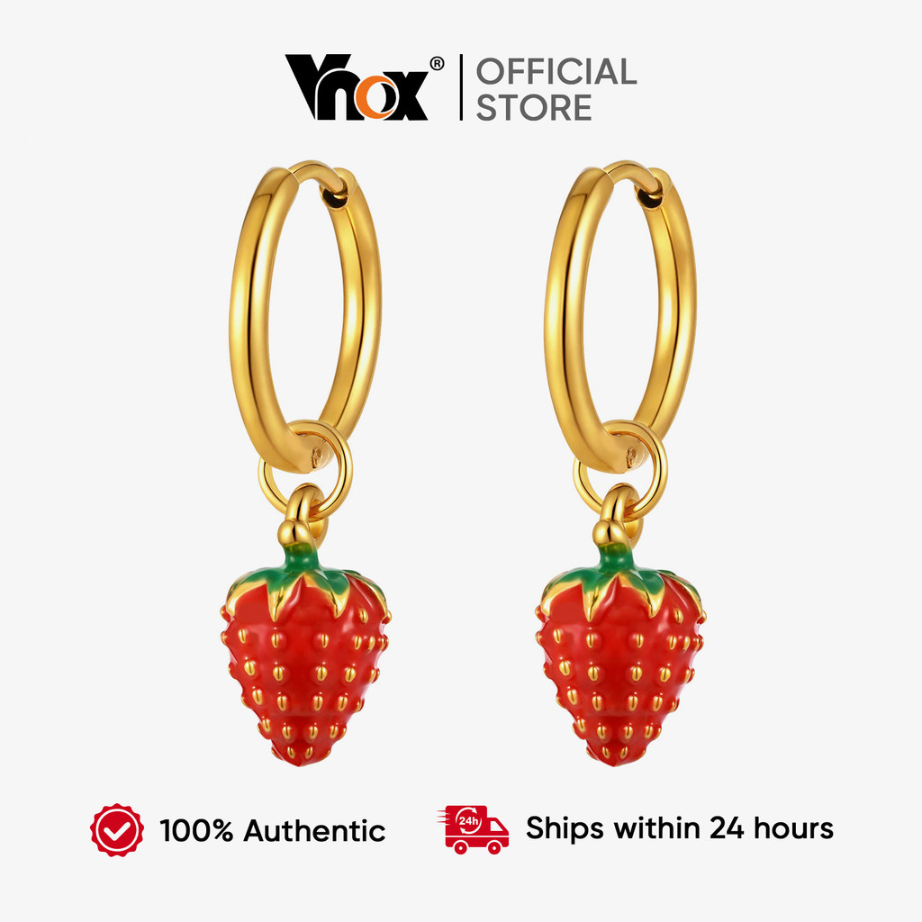 Vnox Vermelho Morango Acessórios Pingente Brincos Para Mulheres Meninas , Aço Inoxidável Hipoalergênico Estilo Bonito Fe em Oferta na Shopee