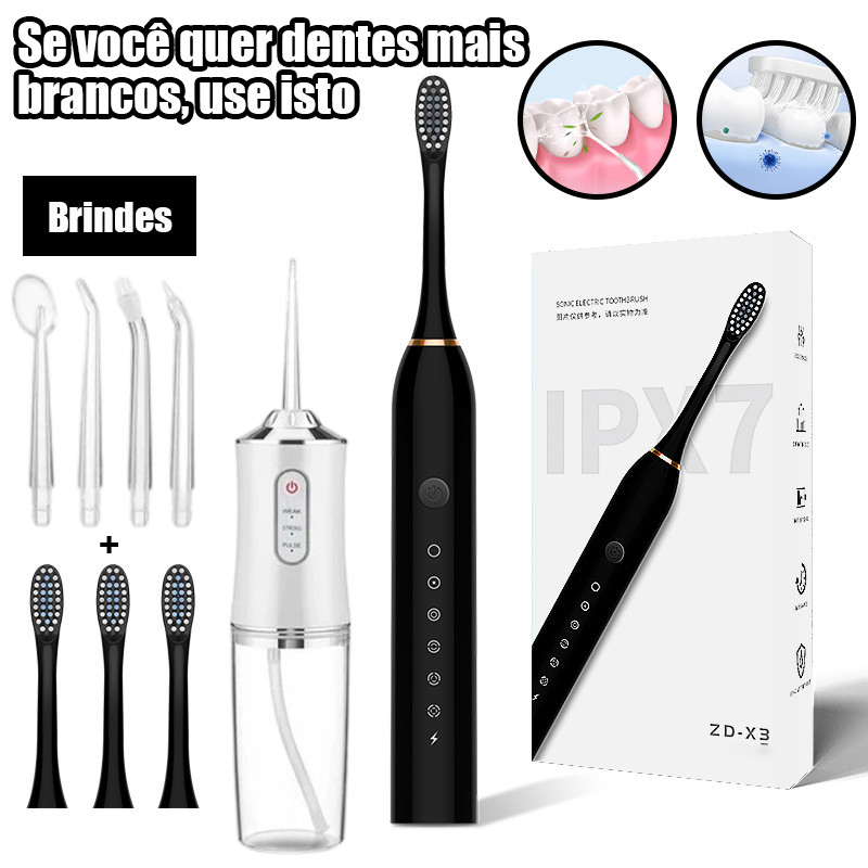 Kit Dental 2 em 1 Recarregável – Irrigador Bucal + Escova Elétrica Profissional Portátil