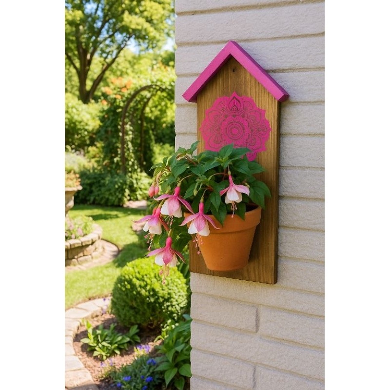 Placa Casinha de Madeira com Vaso de Barro para Jardim e Varanda – Decorativa e Resistente- Acompanha vaso de barro
