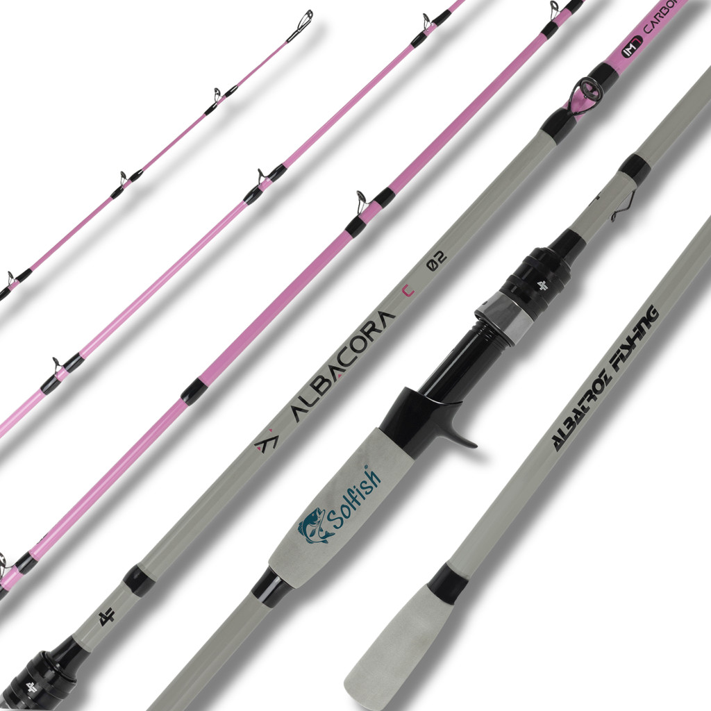 Vara Pesqueiro Carretilha Albacora 2,10m 50lbs Carbono IM7 Albatroz 2p Rosa Tamba Pirarara Mulher