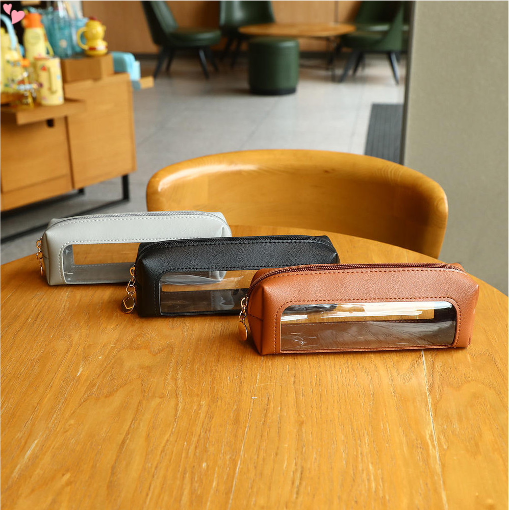 Caneta De Couro PU Bolsa Lápis Visível Transparente Caso Organizador De Papelaria De Grande Capacidade Para Estudantes P em Oferta na Shopee