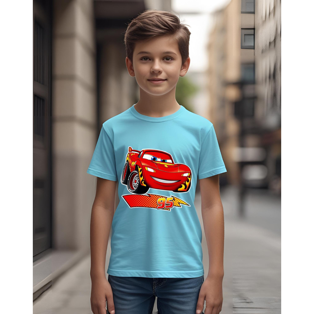 Camisa Infantil Masculino McQueen Camiseta Estampada Carros Disney Personagem Kids