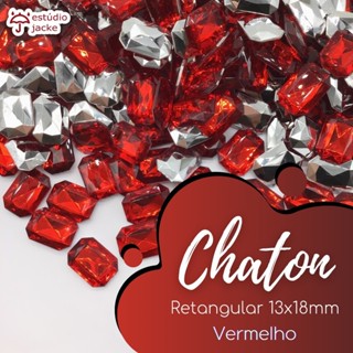 Chaton Retangular 13x18mm - Vermelho - Base Irregular em Oferta na Shopee