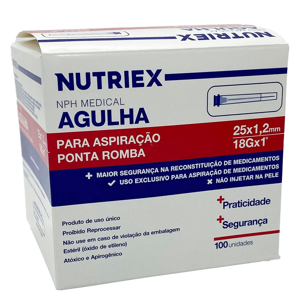 Agulha p/ Aspiração Ponta Romba 25x1,2mm Nutriex 100 unidades