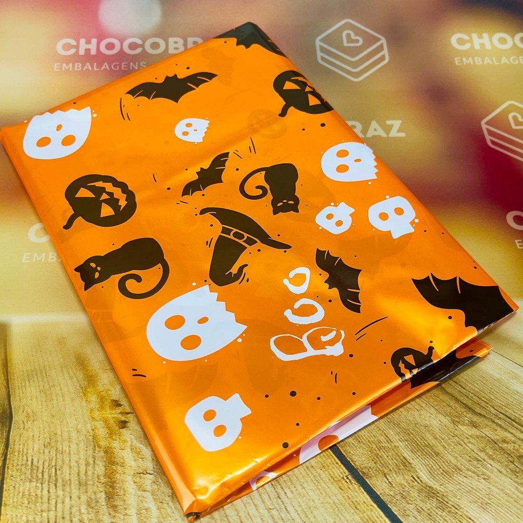 10~50 TOALHAS P/ MESA FESTA HALLOWEEN LARANJA BOPP PEROLA  78X78 INOVE - Home & Living