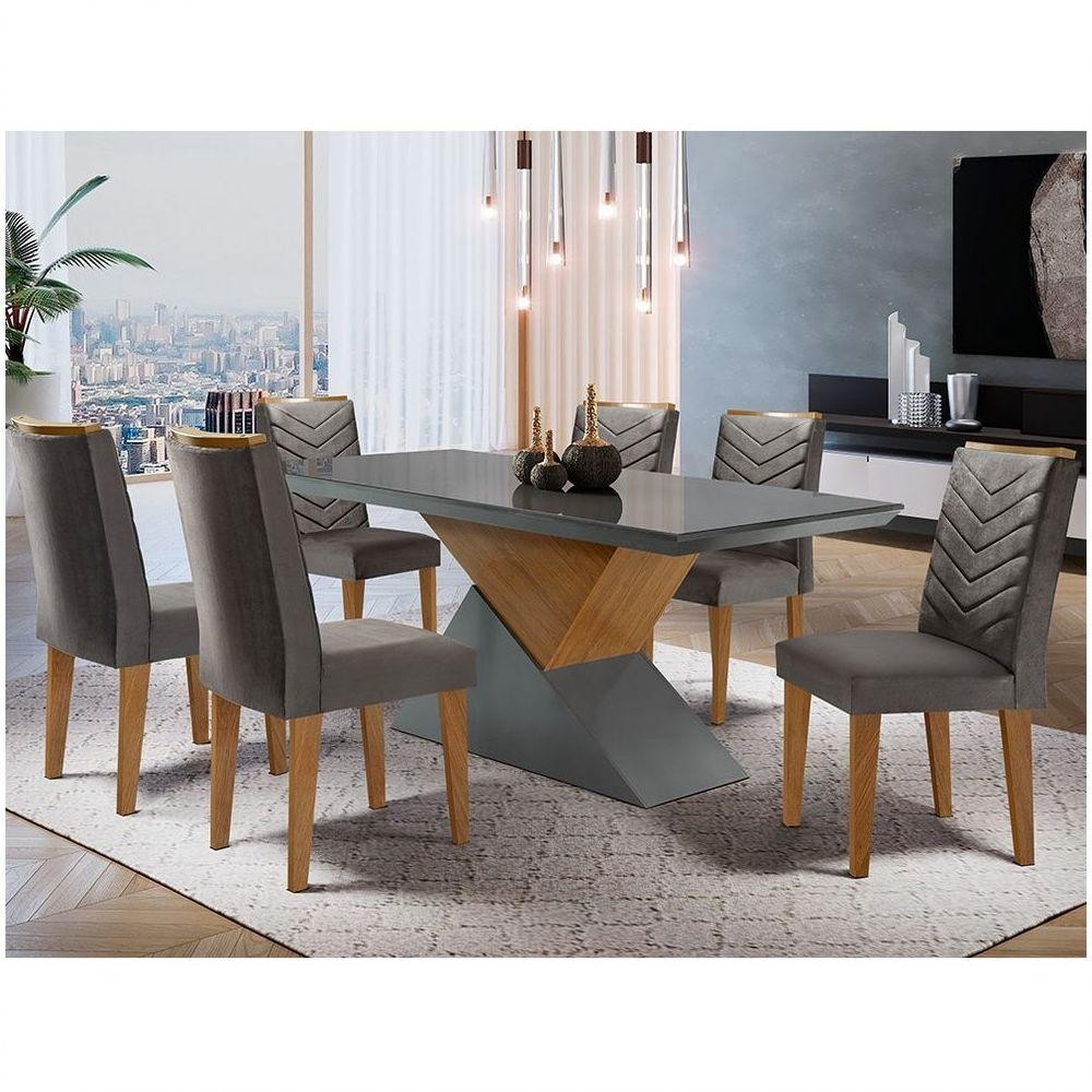 Mesa Tampo Mdf E Vidro 6 Cadeiras Liz Moderna Grafite/Imbuia em Oferta na Shopee