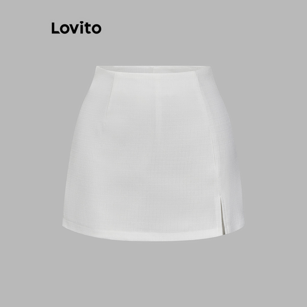 Lovito Shorts Falsos 2 em 1 com Zíper para Mulheres L58AD066 (Branco)