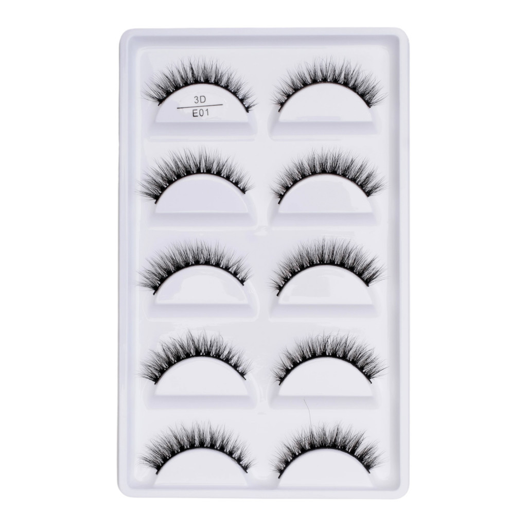 Cartela com 5 pares de cilios postiços naturais modelo - E01 em Oferta na Shopee