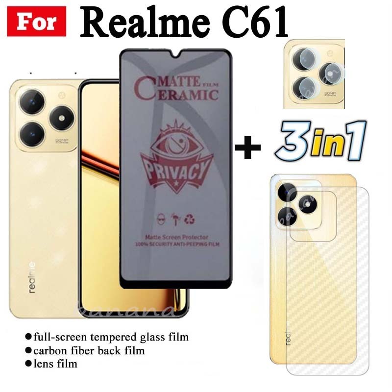3 Em 1 Realme C61 Vidro Temperado C63 C53 Nota 50 Privacidade Anti-Espionagem Película Cerâmica C55 C65 Lente De Câmera Protetor De Tela De E Filme Traseiro