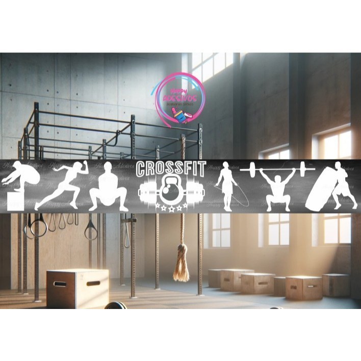 Adesivo Decorativo Parede CrossFit Academia Exercícios Fitness Faixa Adesiva Musculação Saúde DCM