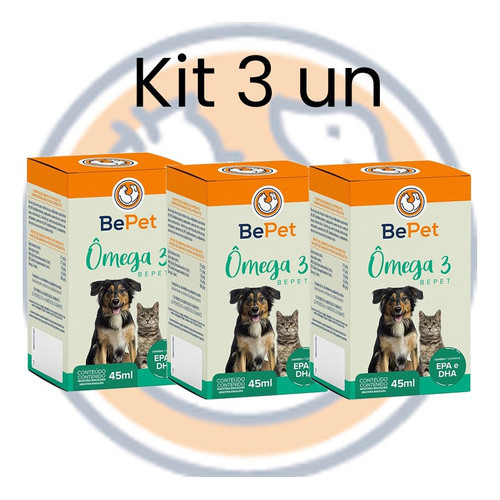 Kit 3 Omega 3 BePet 45ml Suplemento Para Cães E Gatos