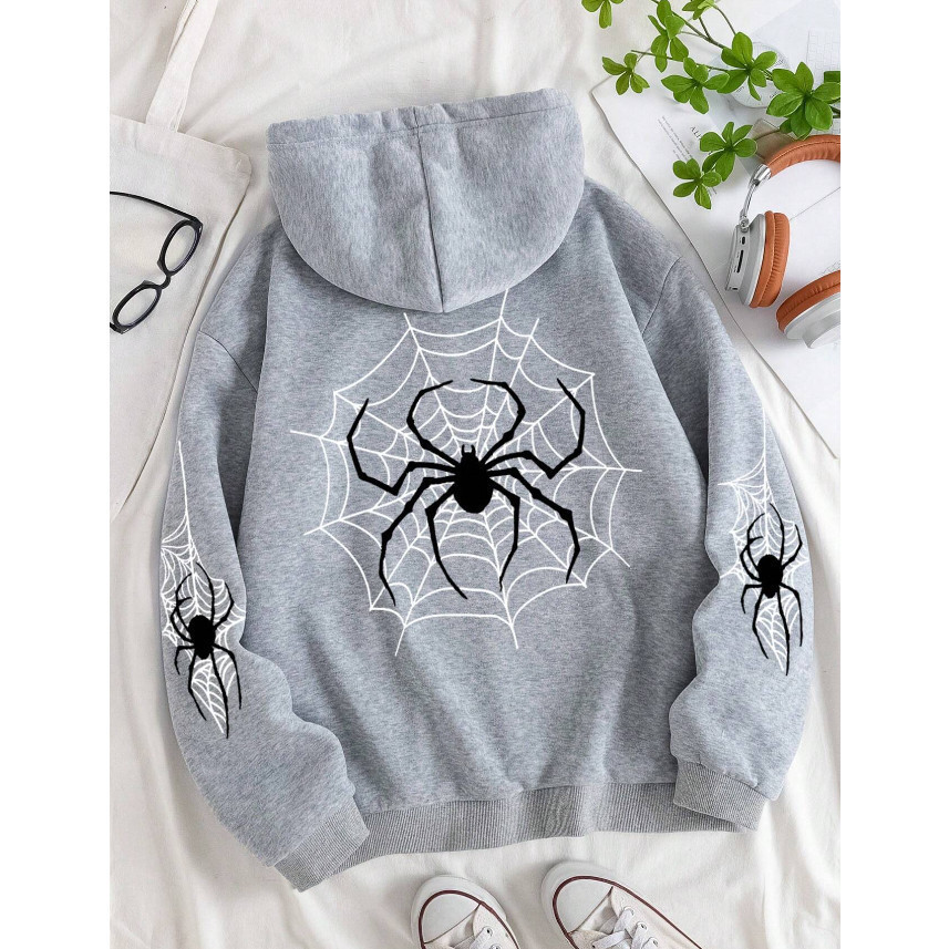 Blusa Moletom Com Capuz Estampado Aranha Teia Unissex Hoodie