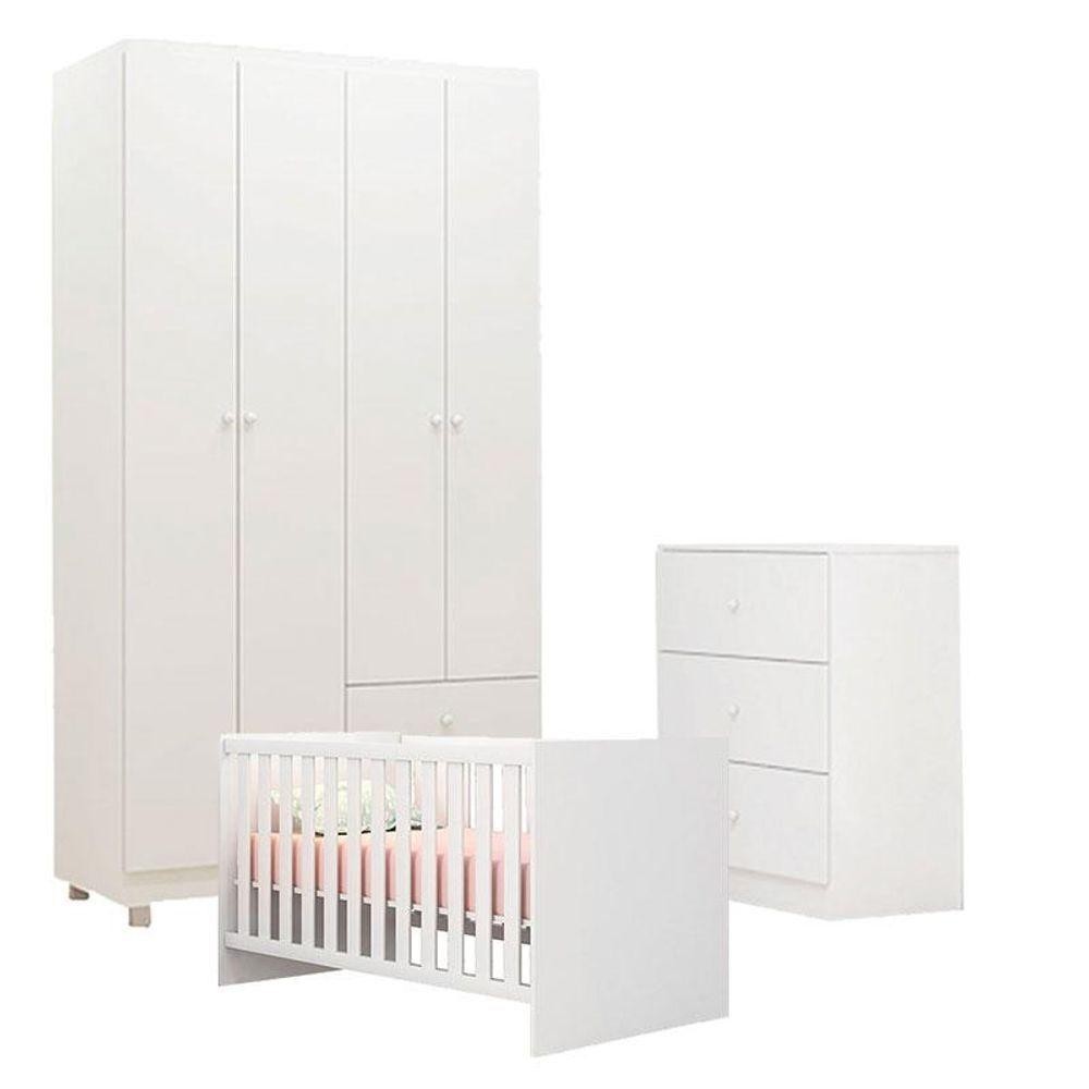 Quarto De Bebê Louise 4 Portas Com Berço Doce Sonho 100 Branco Brilho - Ajl em Oferta na Shopee