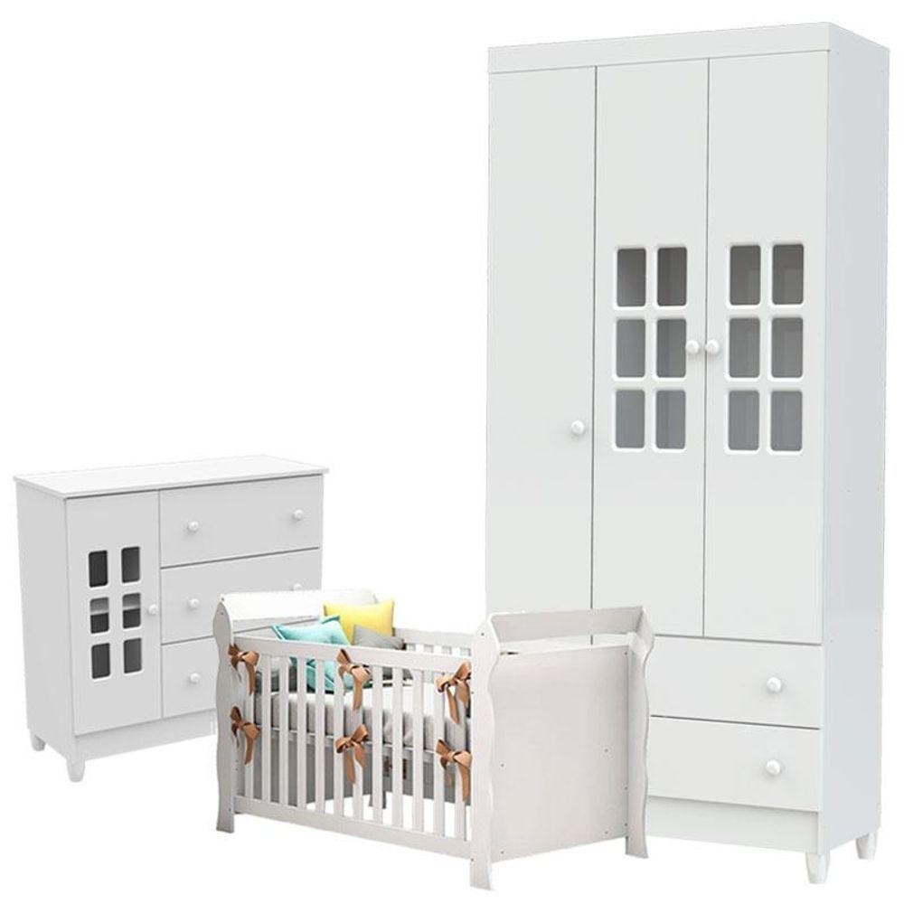 Quarto De Bebê Mariah 3 Portas Com Berço Lara Branco Brilho - Carolina em Oferta na Shopee