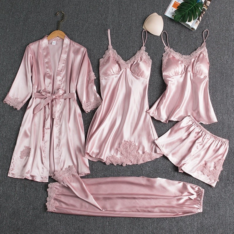 Conjunto De Pijamas De Renda Satin Women Em Patchwork De rayon