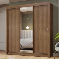 Guarda-Roupa Casal 3 Portas de Correr com Espelho Rustic Nobre Madesa
