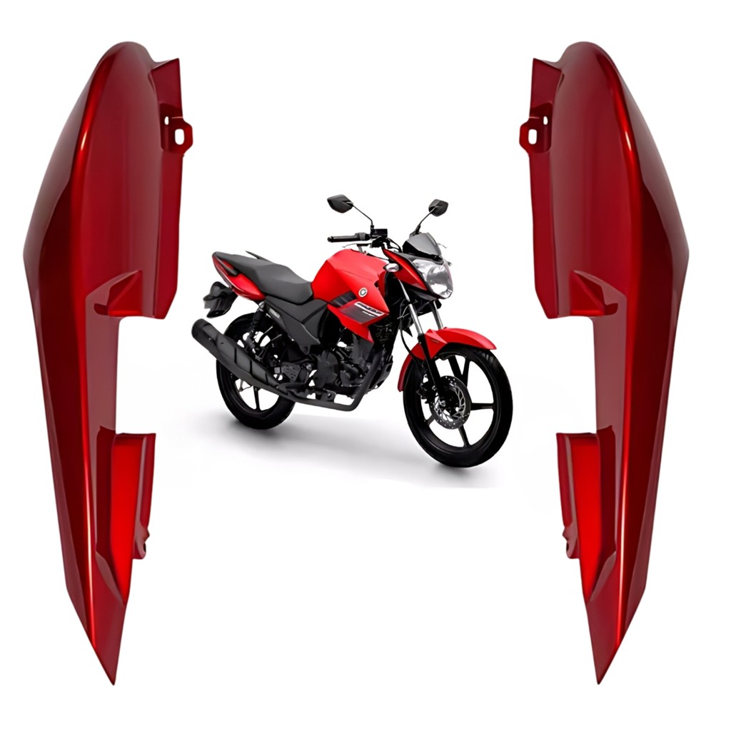 KIT PAR CARENAGEM RABETA TRASEIRA LATERAL VERMELHO BRILHO FAZER 150 2014 2015 PARAMOTOS YAMAHA