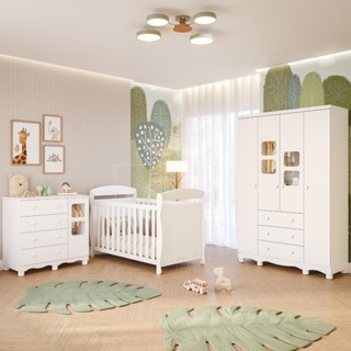 Quarto Bebê Completo Berço Americano Marquesa 3em1 Guarda Roupa 4 Portas Cômoda Uli 100% MDF Faura em Oferta na Shopee