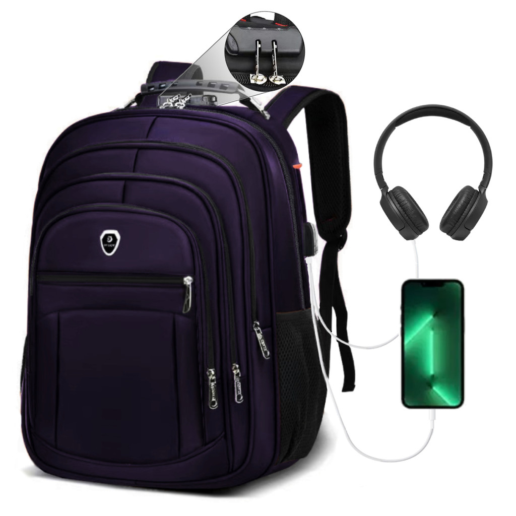 Mochila Escolar Feminina Reforçada Grande Masculina Senha Anti furto Espaço para Notebook - ROXO