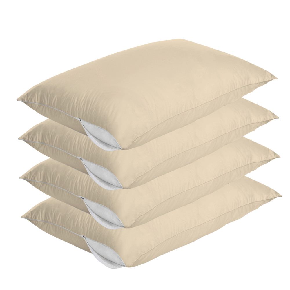 Kit 4 Capas Protetoras Fronha de Travesseiro Bege Com Zíper Proteção Total Antiácaro