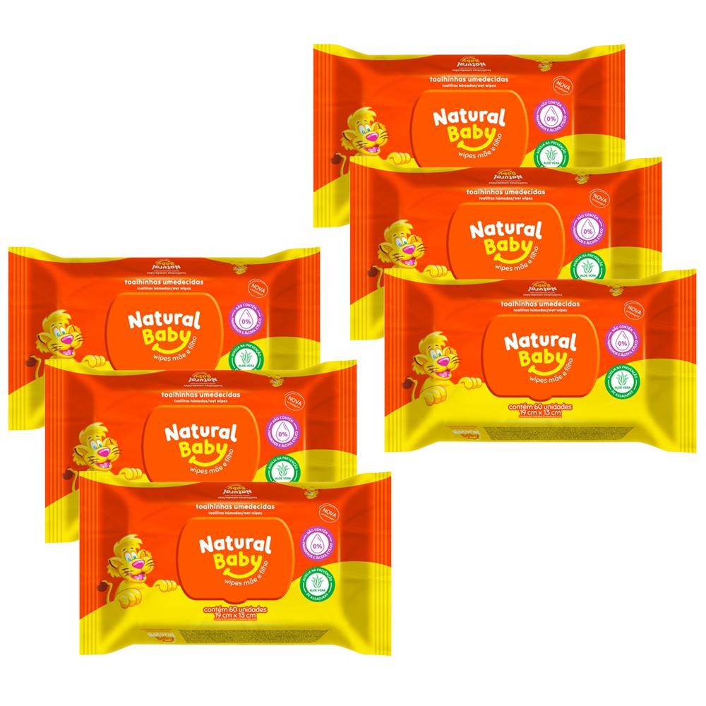 Kit 6 Toalhas Umedecidas Natural Baby Mãe e Filho 50un cada em Oferta na Shopee