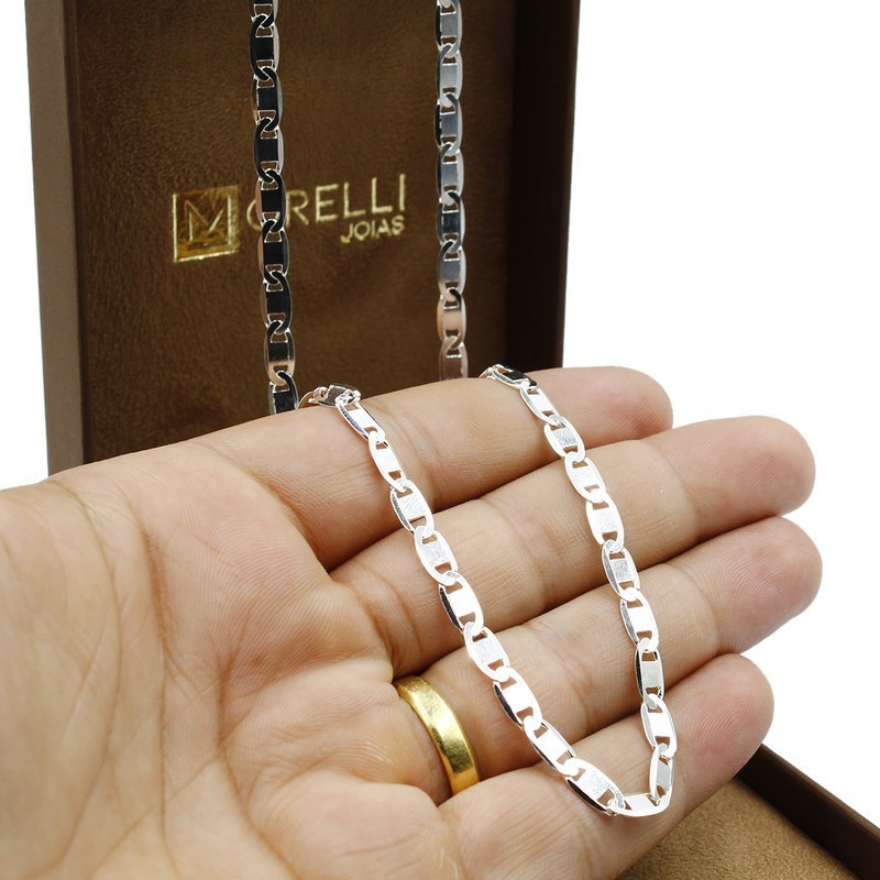 Corrente de prata 925 masculina piastrine diamantada 60cm 4,5mm - Fashion Accessories