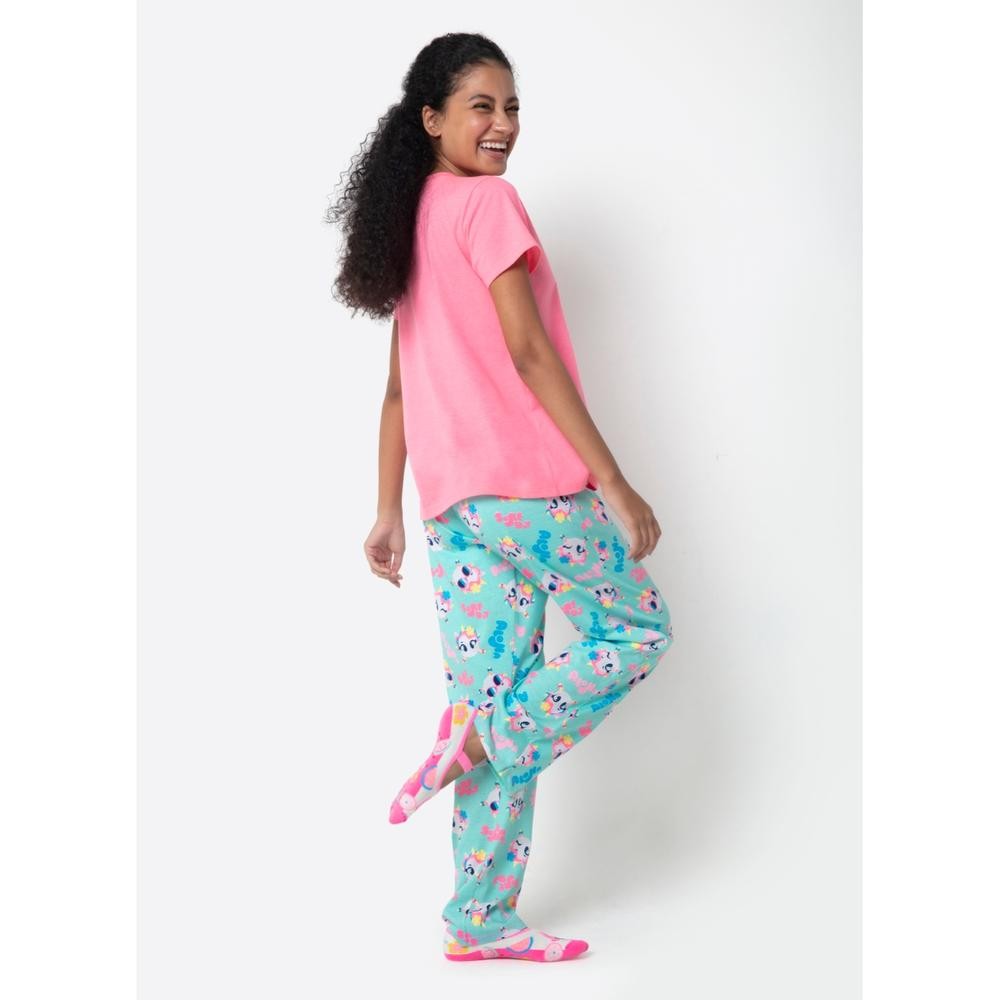 Detalhes do Pijama Feminino Adulto Camiseta Manga Curta e Calça Algodão Unicórnio 2 Peças Aloha Puket