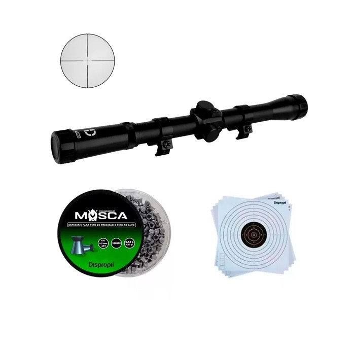 Luneta 4x20 Trilho 11mm Dispropil + Chumbinhos Mosca 4.5mm