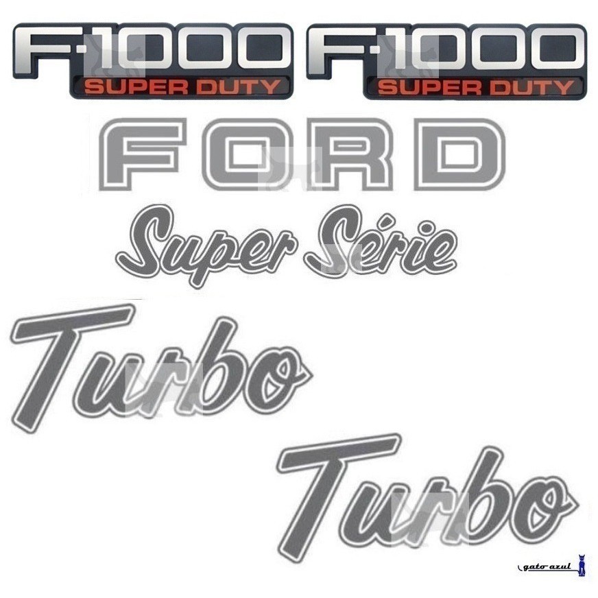 Emblemas F1000 Super Duty + Ford Super Turbo Prata - 96 À 98