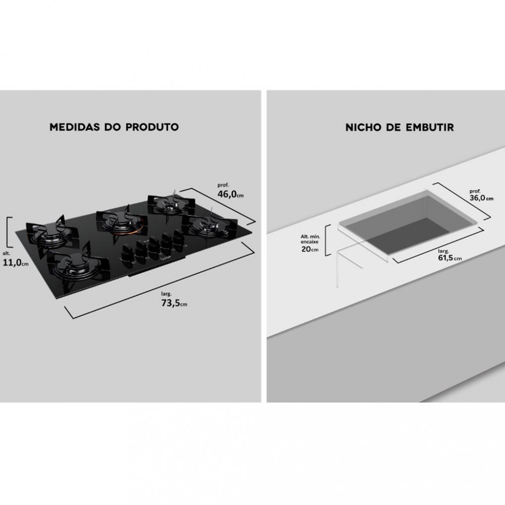 Detalhes do Cooktop Atlas U Top 5 Bocas Acendimento Automático