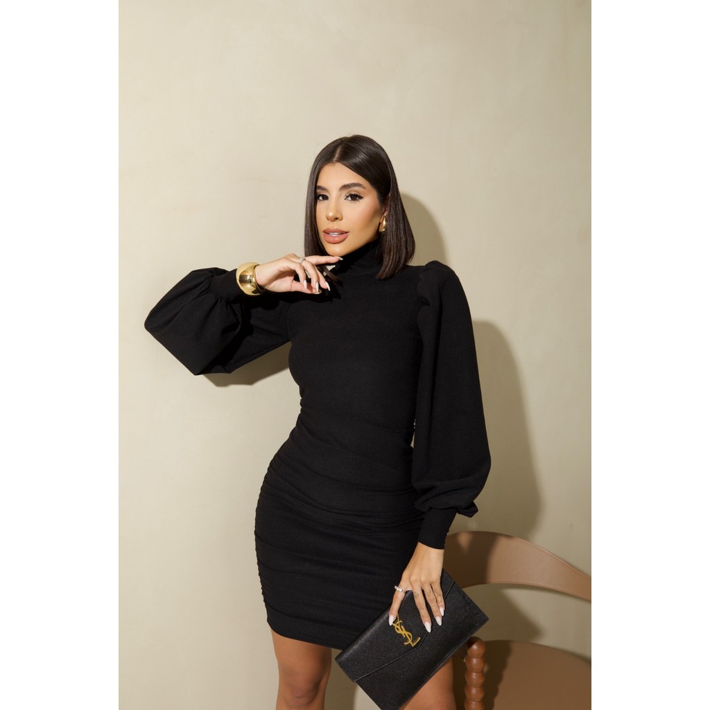 Vestido Pamella tubinho com manga bufante
