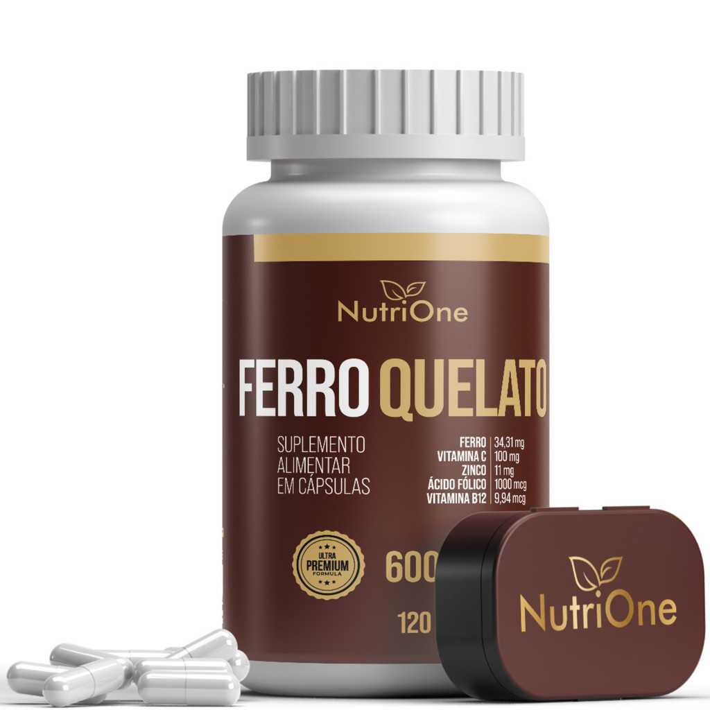 Fórmula Premium Ferro Quelato + Vitamina C, Zinco, Metilfolato e Vitamina B12 120 Cáps - Nutrione em Oferta na Shopee