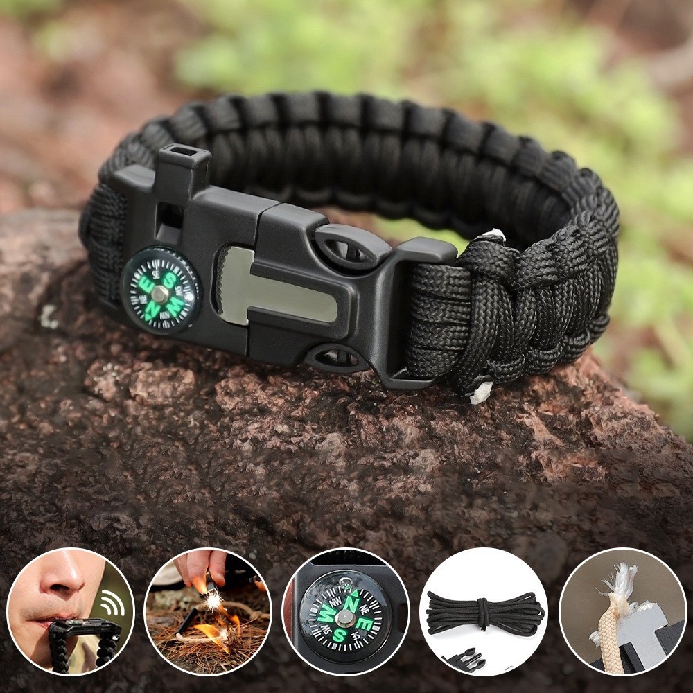 Pulseira Multifuncional Bússola Apito Corda 5 em 1 Camping Bask - Sports & Outdoors