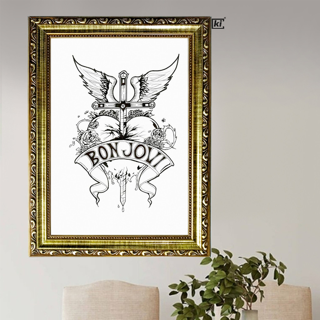 Quadro Moldura Bon Jovi Coracao Grande Musica Trabalhada 47x35cm