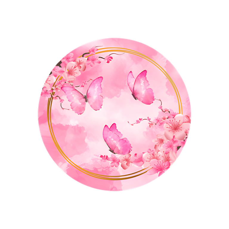 NOVO Painel Festa Infantil Redondo Lindas Borboletas e Flores Rosa Aquarela, Detalhe Dourado + Arco, Suporte incluso. Fazemos personalizado com qualquer tema. Confeccionado em Lona fosca, impressão de alta resolução. cenário , p/ Decoração