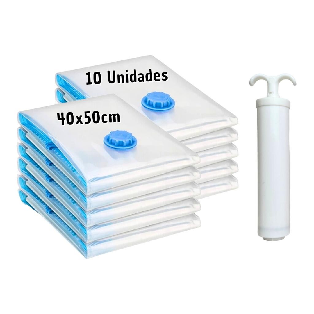 Kit 10 Sacos À Vácuo Organizador De Edredom 40x50cm + Bomba