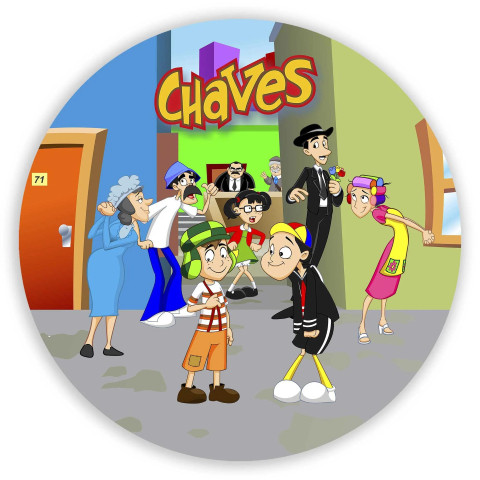 NOVO Painel Festa Infantil Redondo Vila do Chaves, Amizade, Paixão  + arco plástico de alta densidade medindo 78cm de diâmetro. O melhor custo x benefício do Brasil.  Lona com impressão digital de alta qualidade. fixação da lon