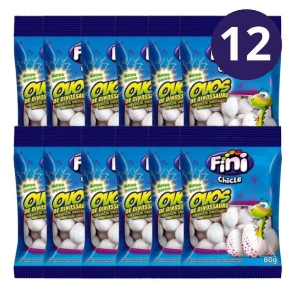 Bala Fini Gelatina Chicle Ovos De Dinossauro 80g 12 Unidades FINI Flex SP