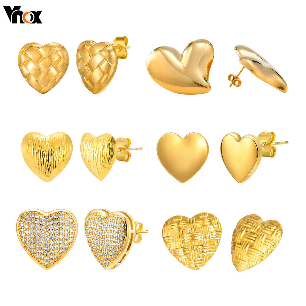Brinco Vnox Heart Love Shaoe Para Mulheres E Meninas , Pingente Geométrico De Aço Inoxidável Em Ouro 18K , Presente De Moderno em Oferta na Shopee