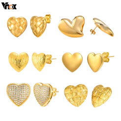 Brinco Vnox Heart Love Shaoe Para Mulheres E Meninas , Pingente Geométrico De Aço Inoxidável Em Ouro 18K , Presente De Moderno