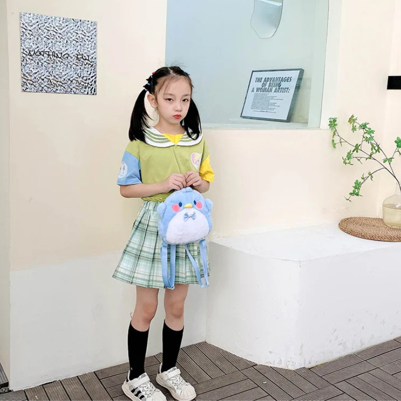 Saco Mochila de Pelúcia Passeio Porquinho Coelhinho Patinho Pinguim Gatinho Coreano Cute Felpudo Fofo Menino Menina