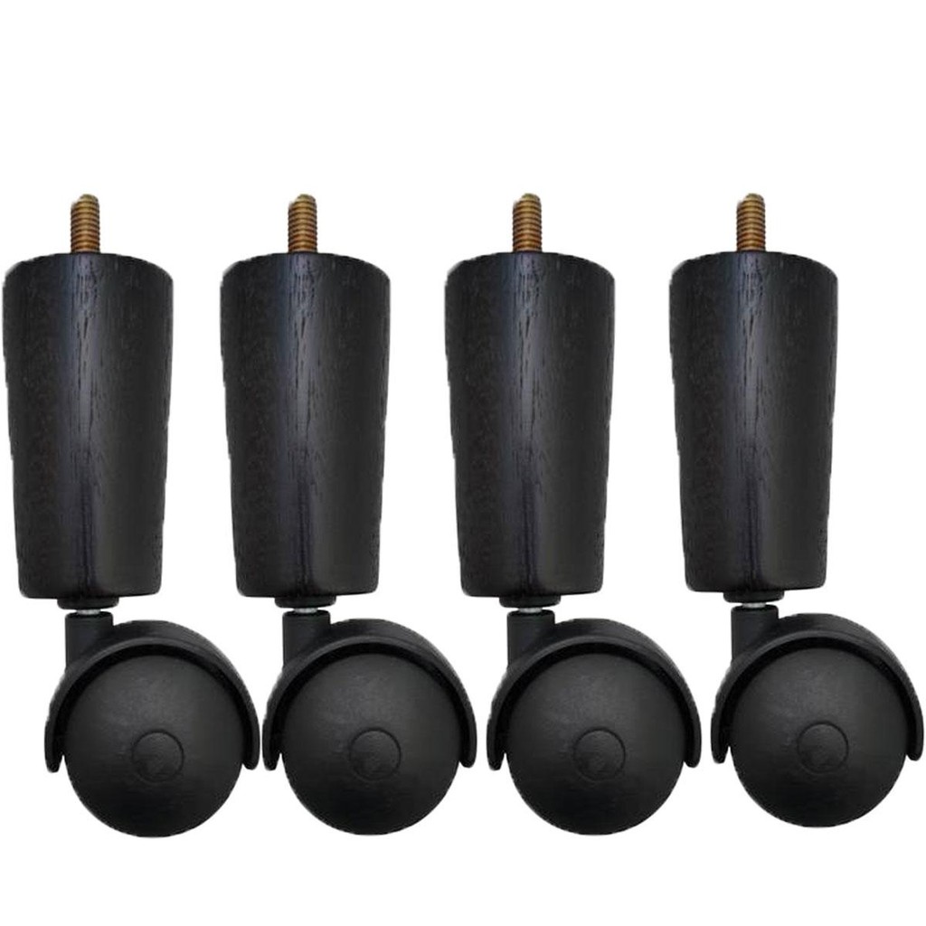 Conjunto de 4 Pés Cama Box Solteiro Casal Pés para Móveis Rodizio Madeira Tabaco