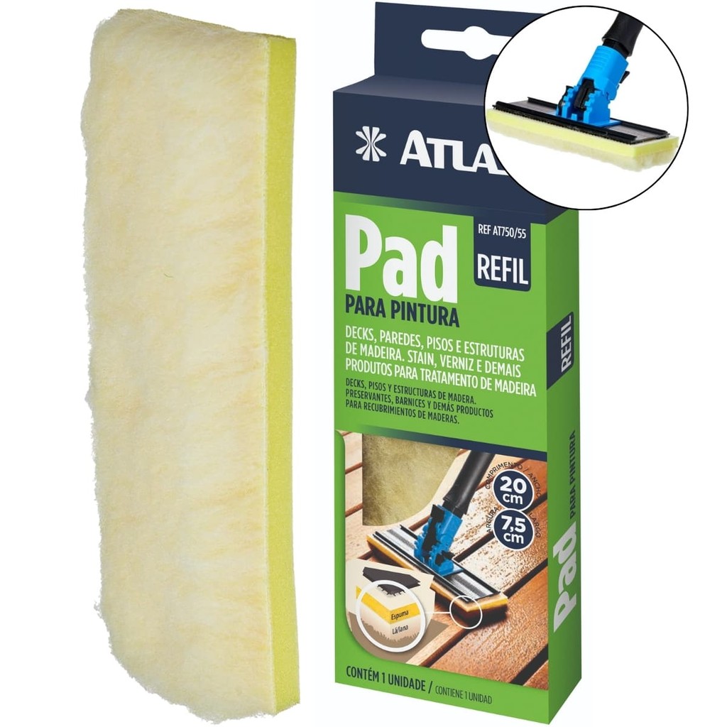 Refil de Pad para Pintura de Deck de Madeira e Aplicação de Verniz Atlas Peça de Reposição Tecido Resistente Obra