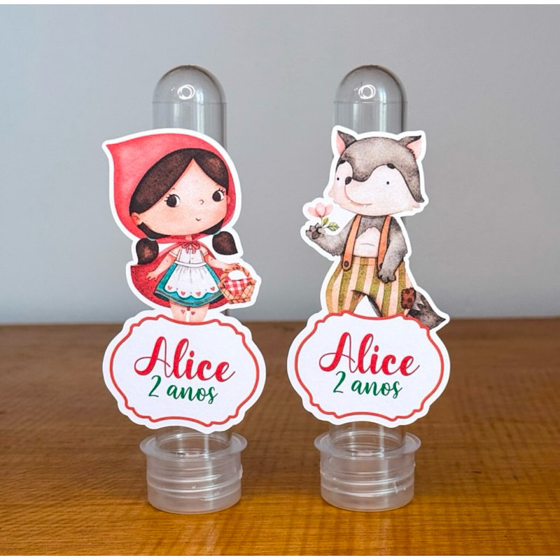 Apliques para Tubetes CHAPEUZINHO VERMELHO / Tags com Nome / Personalizados para Lembrancinhas de Aniversário Infantil
