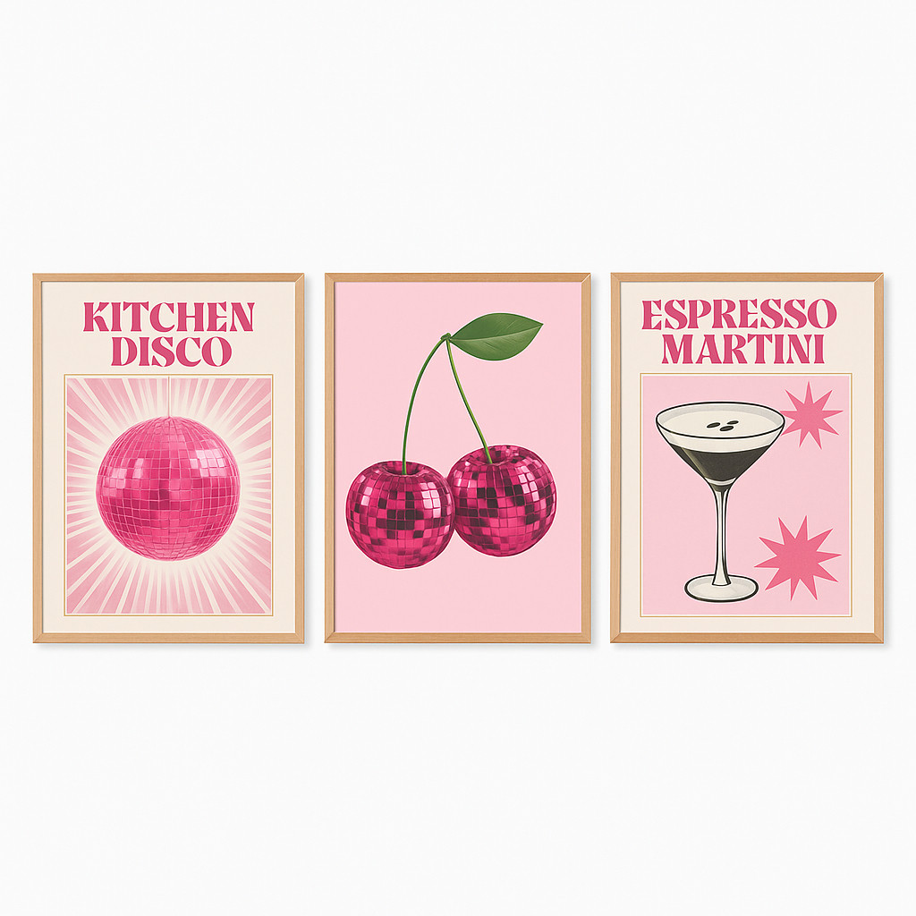 Quadros Decorativos Vintage Aesthetic Fofo Delicado Meigo Feminino Cereja Globo Dança Drink Aquarela Minimalista