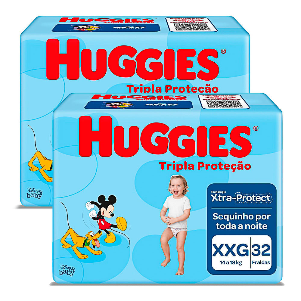 Kit 2 Fralda Huggies Tripla Proteção Tamanho XXG Pacote Mega com 32 Unidades cada - Mom & Baby