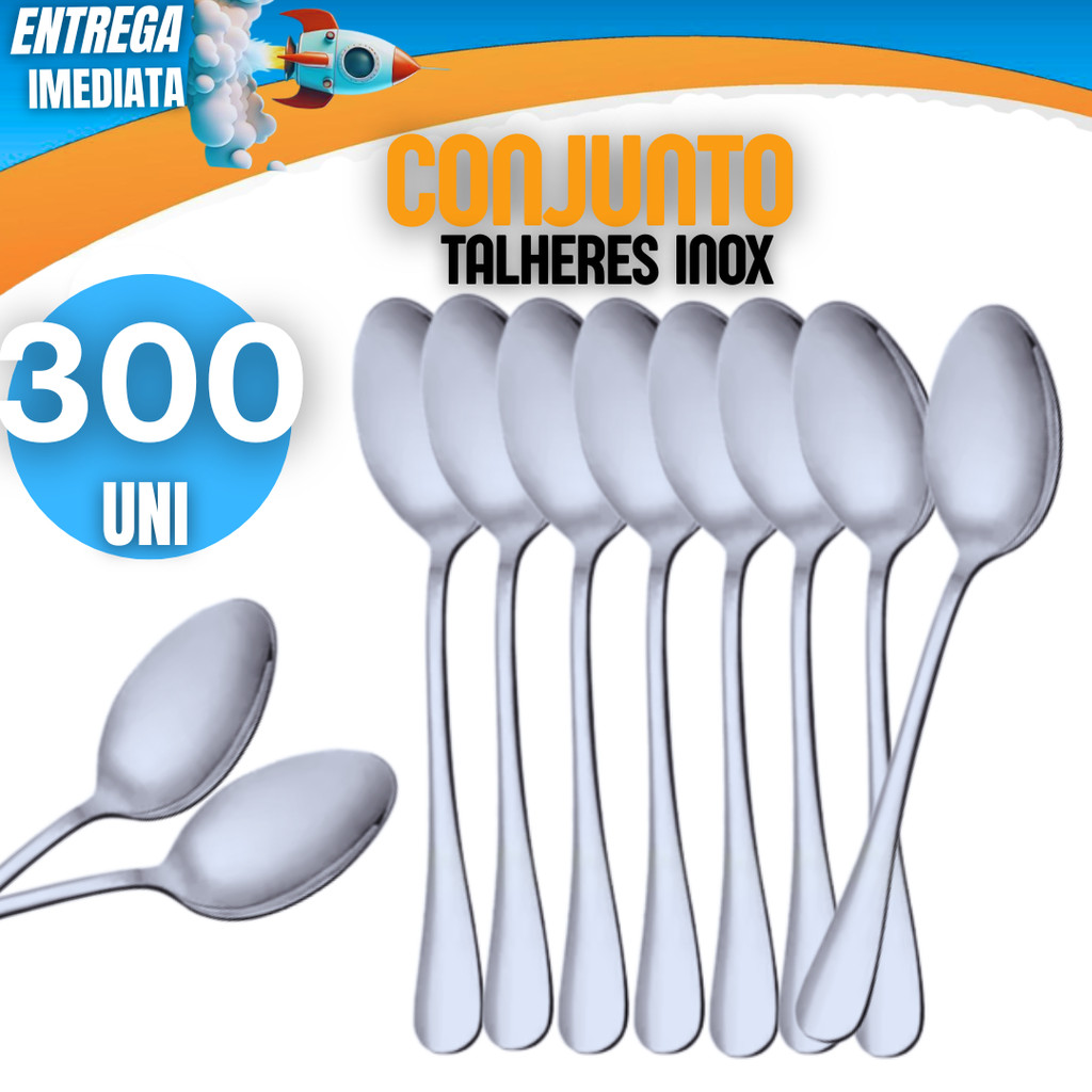 Jogo Kit 300 Peças Inox Premium Colher de Sopa Colheres Multiuso Variáveis Utilidades Casa Cozinha Restaurante Eventos
