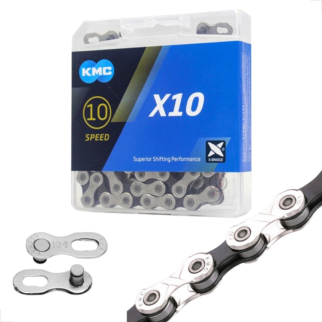 Corrente Kmc X10 Silver Prata 122 elos 10v 20v 30v Speed Mtb k7 11/50 11/51 1x10v em Oferta na Shopee