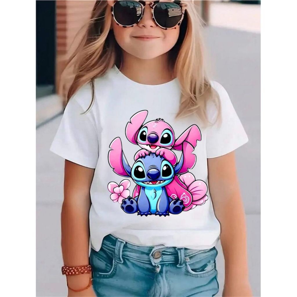 T-shirt Camiseta Infantil Feminina Estampa Stitch | Blusa Menina Casual Confortável