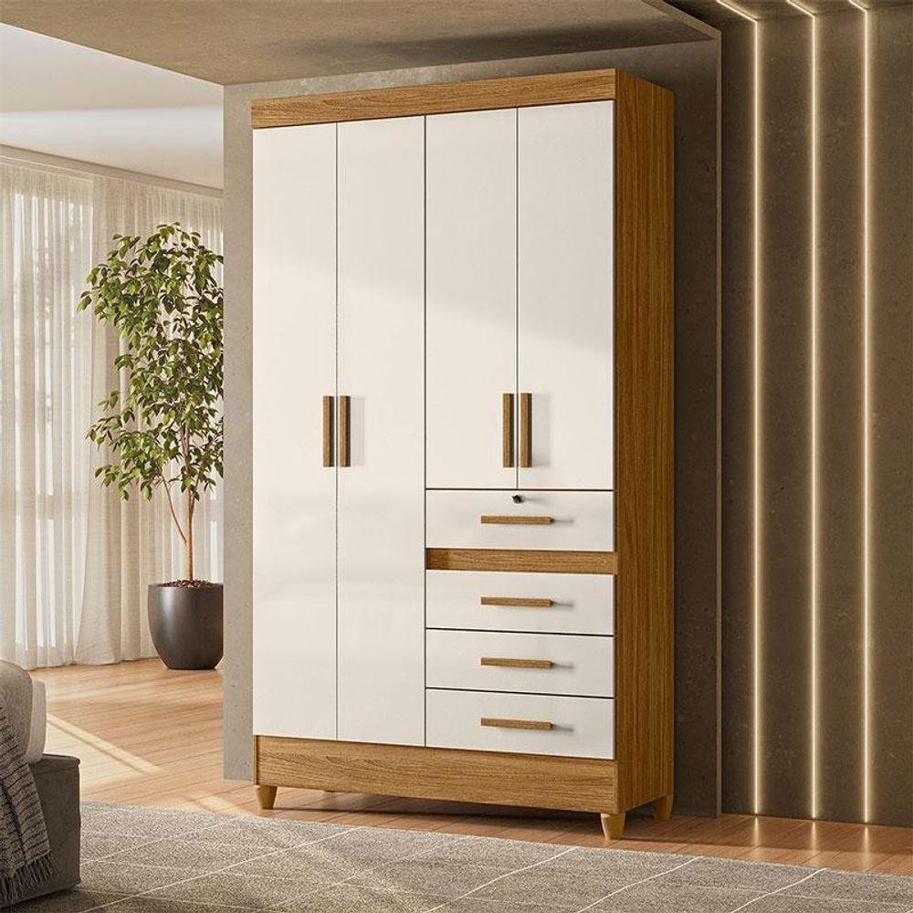 Guarda Roupa Solteiro Ambiente Sobral 4 Portas Freijó Off White - Moval